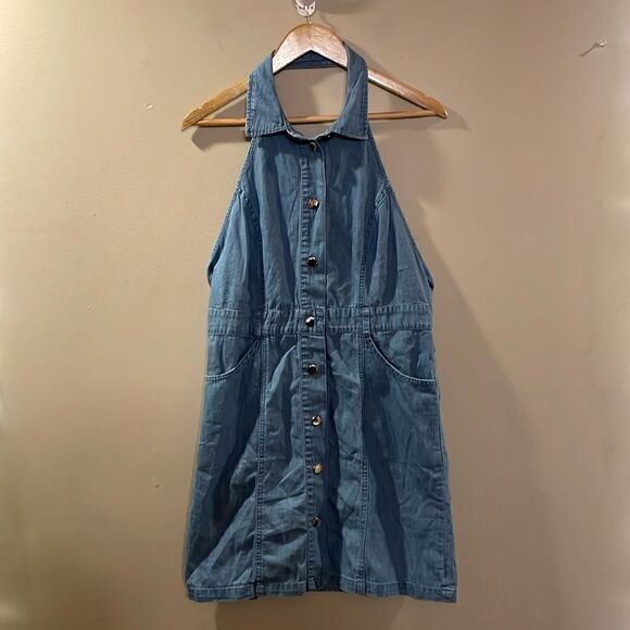 Free People Sami Point Collar Mini Denim Dress - Picture 1 of 12
